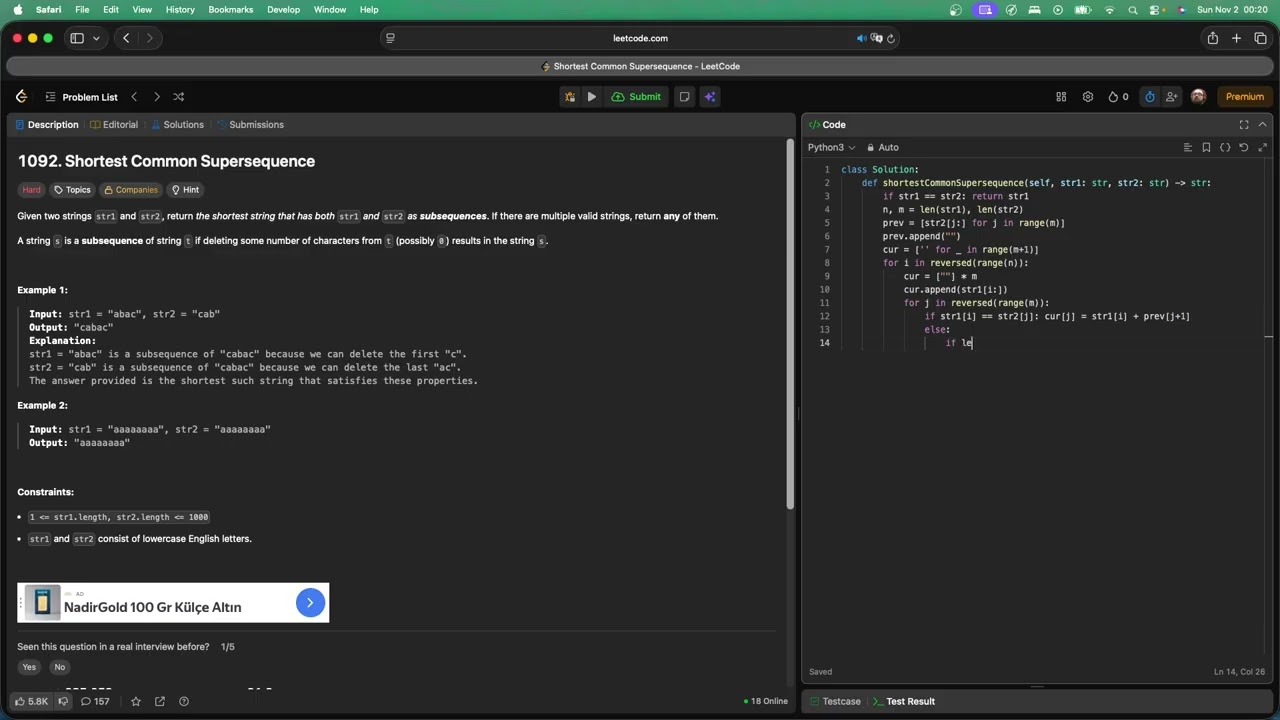 No Sound Leetcode 1092: Shortest Common Supersequence