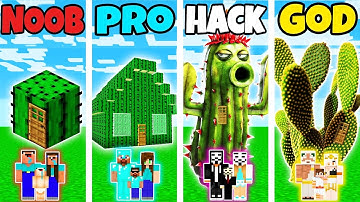 Minecraft: FAMILY GIANT CACTUS HOUSE BUILD CHALLENGE - NOOB vs PRO vs HACKER vs GOD in Minecraft