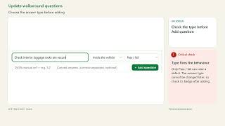 Customise Vehicle Walkaround Questions | DTE One Fleet Software