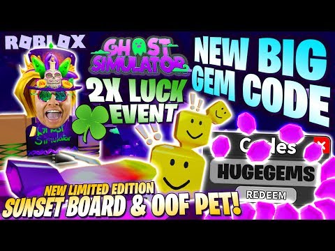 New Big Gem Code 2x Luck Event Oof Pet Sunset Board Shelly Update 4 Ghost Simulator Roblox Youtube - roblox ghost simulator grim loot bag