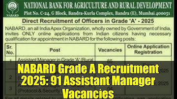 NABARD Grade A Recruitment 2025: 91 Assistant Manager Vacancies | Full Details
