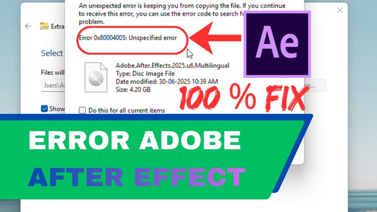 After effect Installation error 0x80004005: Unspecified error - YouTube