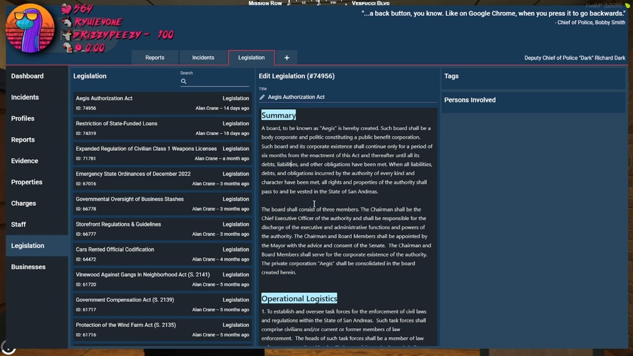 Richard Dark reaction to the Aegis Legislation