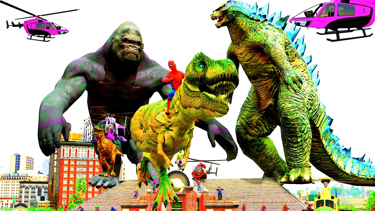 Con Khủng Long Bạo Chúa Chạy Xe Giải Cứu Siêu Anh hùng! Dinosaur T Rex VS Spiderman Car Superhero