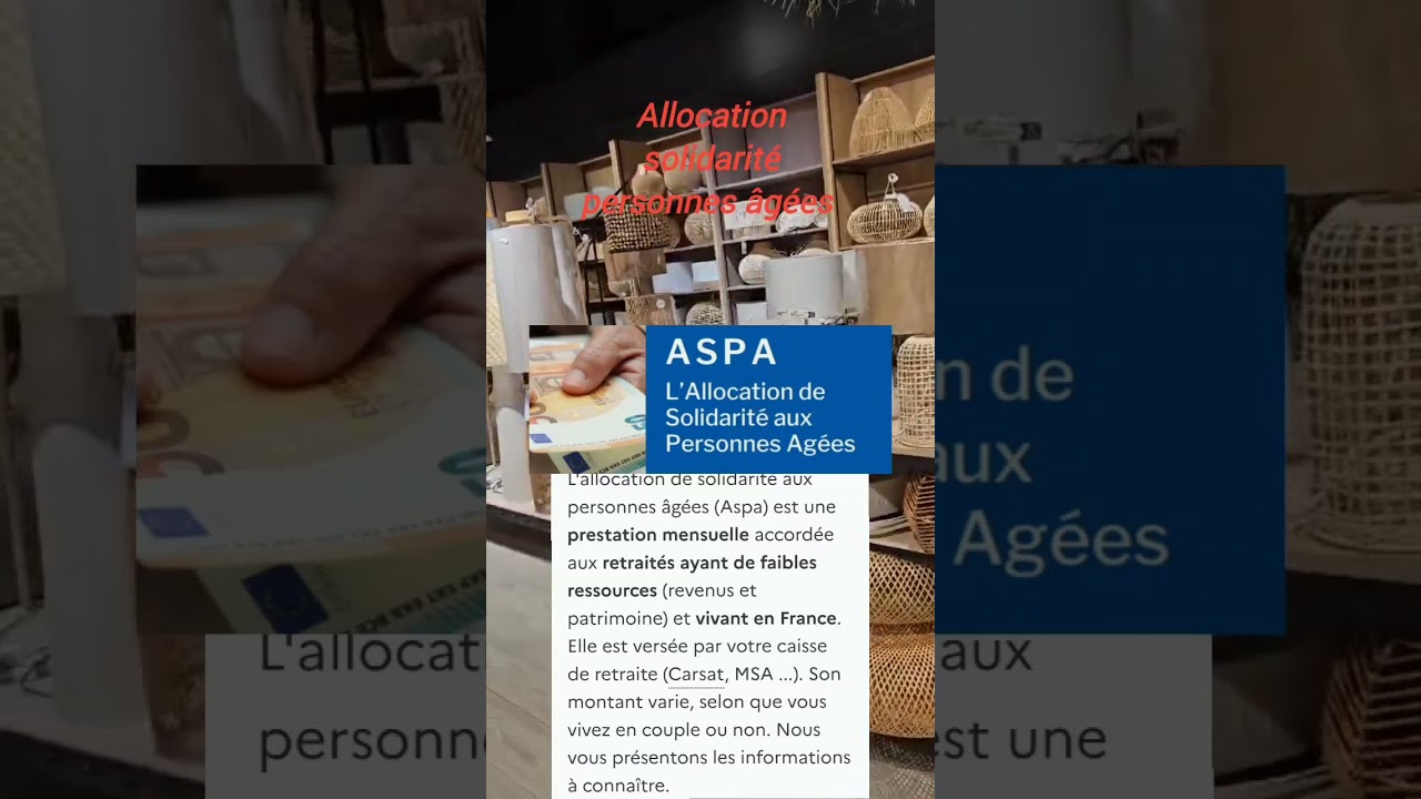Allocation solidarité personnes âgées ASPA en France 