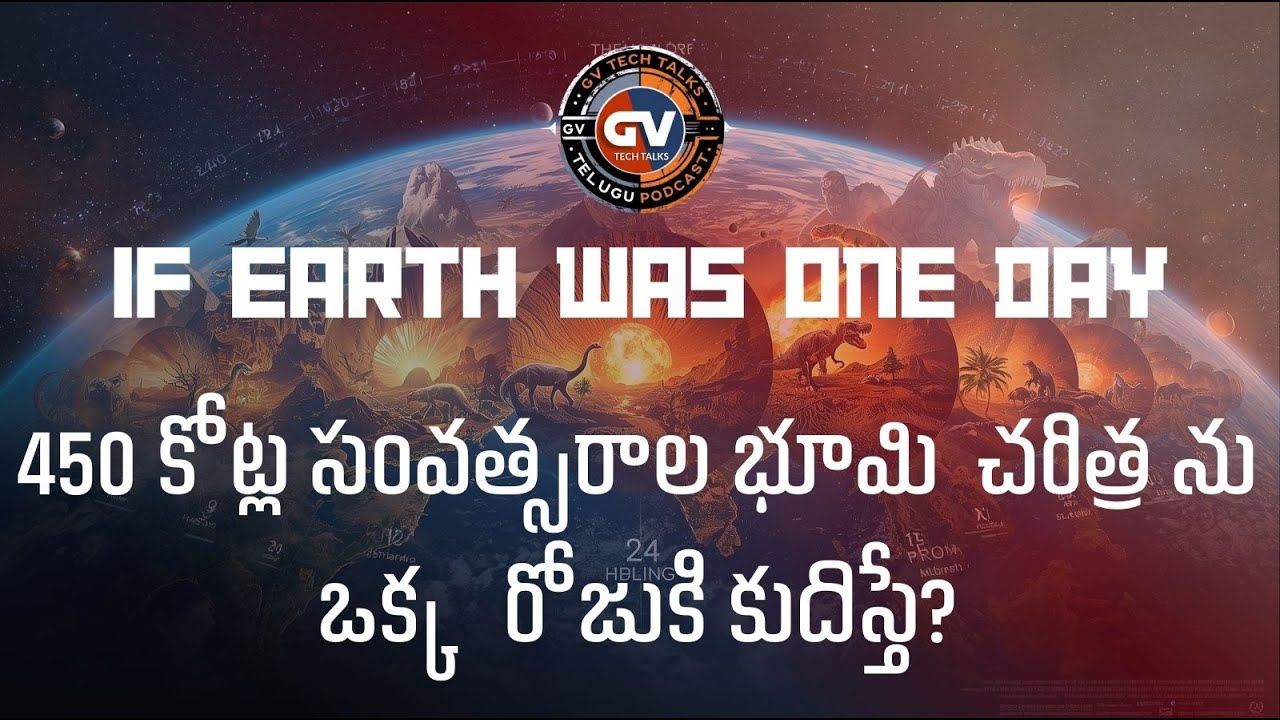 Disclaimer: This podcast provides educational content about historical figures and their contributions based on publicly available sources. It is for informational and inspirational purposes only. Facts and interpretations may vary across sources; viewers are encouraged to consult primary references or academic materials for research. No medical, scientific, or professional advice is intended or implied. The creator disclaims liability for any actions taken based on this content.

Experience the awe-inspiring scale of Earth's history in this mind-bending podcast "If the 4.5 Billion Years of Earth History Compressed to 24 Hours", transforming 4.54 billion years into one dramatic day. Earth forms at midnight, first life emerges at 4 AM (simple microbes), land plants appear at 10:24 PM, dinosaurs roam from 10:45 PM until their extinction at 11:41 PM, early humans arrive at 11:59:50 PM, and modern civilization unfolds in the final second (23:59:59), using vivid Telugu-English storytelling to highlight humanity's brief cosmic moment.