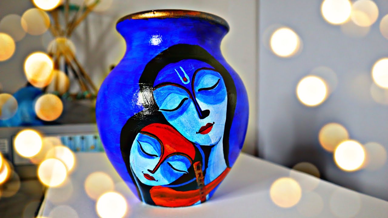 Radha Krishna painting on earthen pot/Easy earthen pot/Matki painting