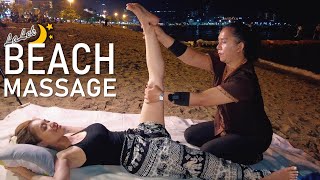 She stretches me before bed-time | Thai massage on the beach at night (relaxing asmr calming waves)