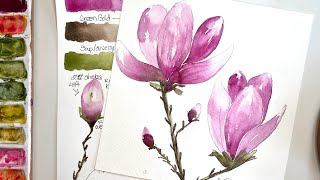 Beautiful Pink Watercolor Magnolia Painting for Beginners