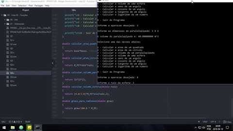 Programação C - Funções Trigonométricas, Logaritmos, Volumes e Áreas (Menu, Funções, math.h)
