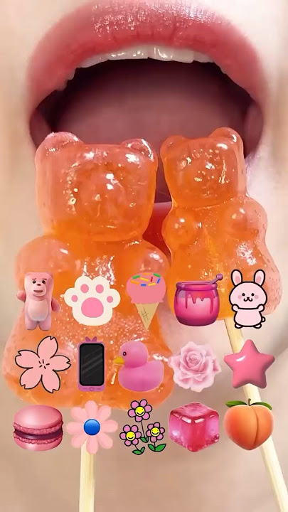 asmr PINK KOHAKUTO EMOJI FOOD eating sounds(sped up)