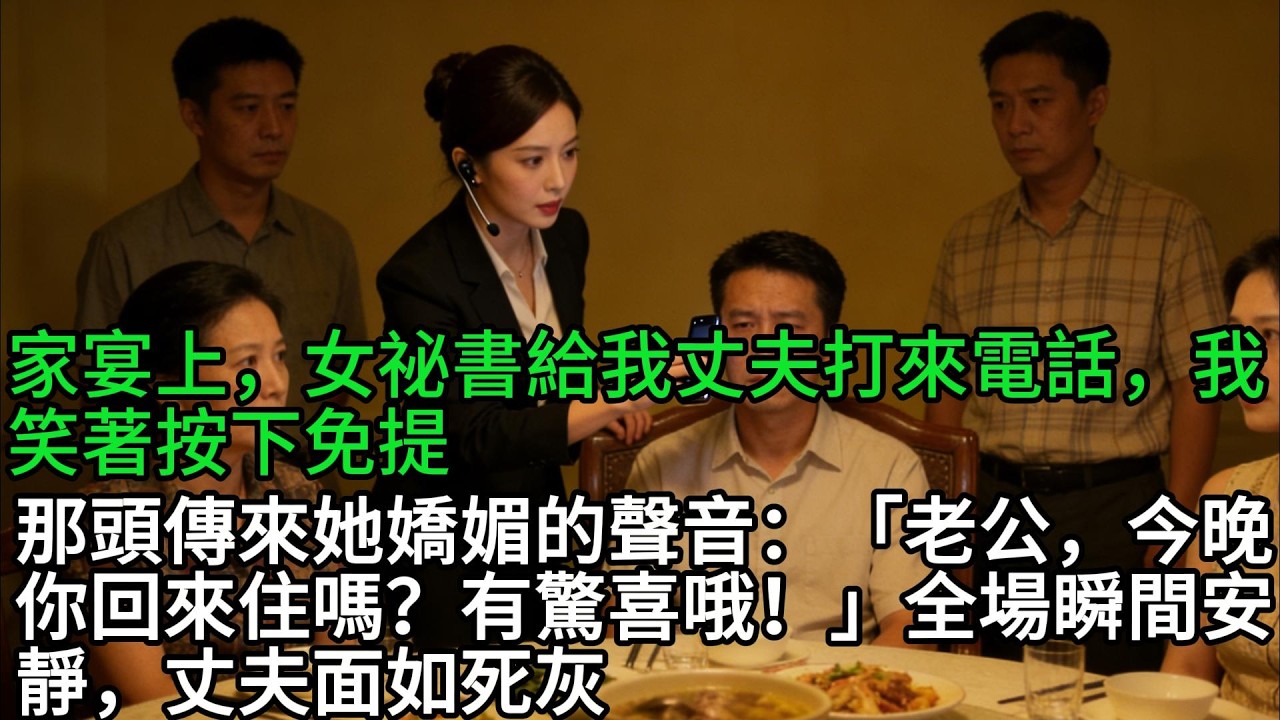 家宴上，女祕書給我丈夫打來電話，我笑著按下免提，那頭傳來她嬌媚的聲音：“老公，今晚你回來住嗎？有驚喜哦！”全場瞬間安靜，丈夫面如死灰