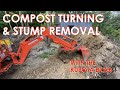 Compost turning and digging a stump with a kubota bx23s  timelapse