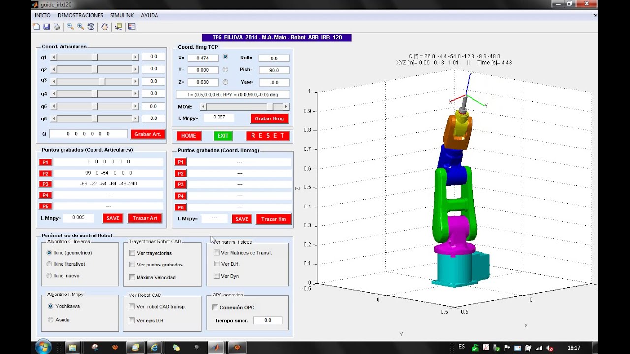 simulacion control cinemático matlab robot irb120 - YouTube