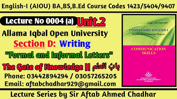 Unit 2 Lecture 4(a) BA,B.ED,BS, English 1 Course Codes 1423/5404/9407 Allama Iqbal Open University