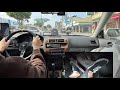 Manual car pov downtown city drive with pedal cam  honda civic