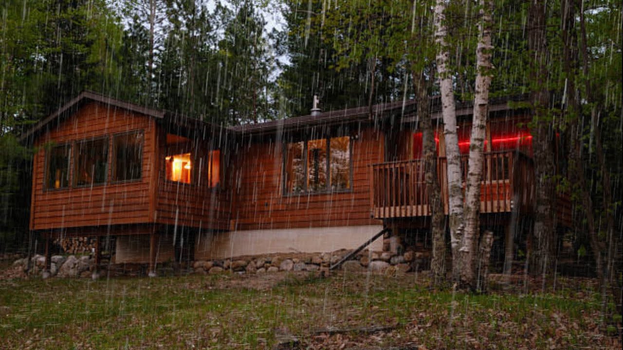 Heavy rain covering the farmhouse in forest at night | rain sounds on ...