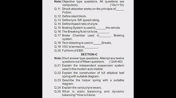 #HSBTE Diploma 5th Semester Automobile Engineering Sample Paper of Chassis Body and Transmission-II