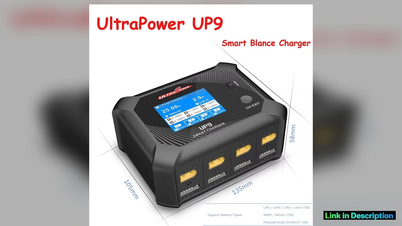 UltraPower UP9 Smart Blance Charger Discharger AC 100W DC 200W LCD 4Ch Charger for 16S LiPoLiHVLiIo