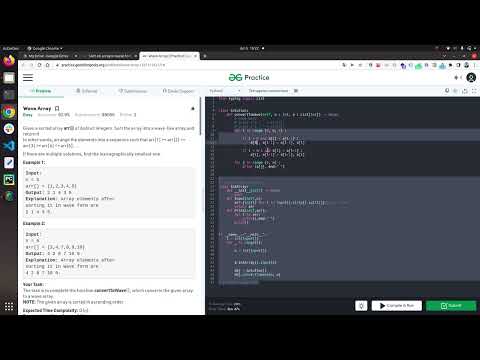 Geeks for Geeks Wave Array Issue | Practise output is not matching with their own Example