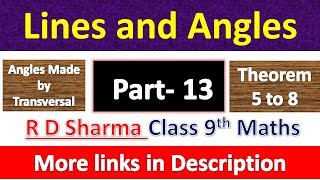Lines and Angles | Class 9th Maths | R D Sharma Solution | Chapter 10 | Theorem 5 to 8