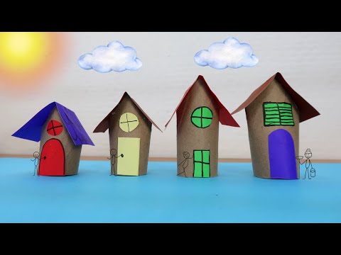 Como fazer Casinha de papel muito fácil para maquete escolar - Paper house making - very easy.