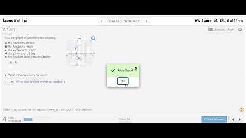 Find the Domain, Range, X Intercept, Y Intercept, and Function Values from Graph MyMathlab