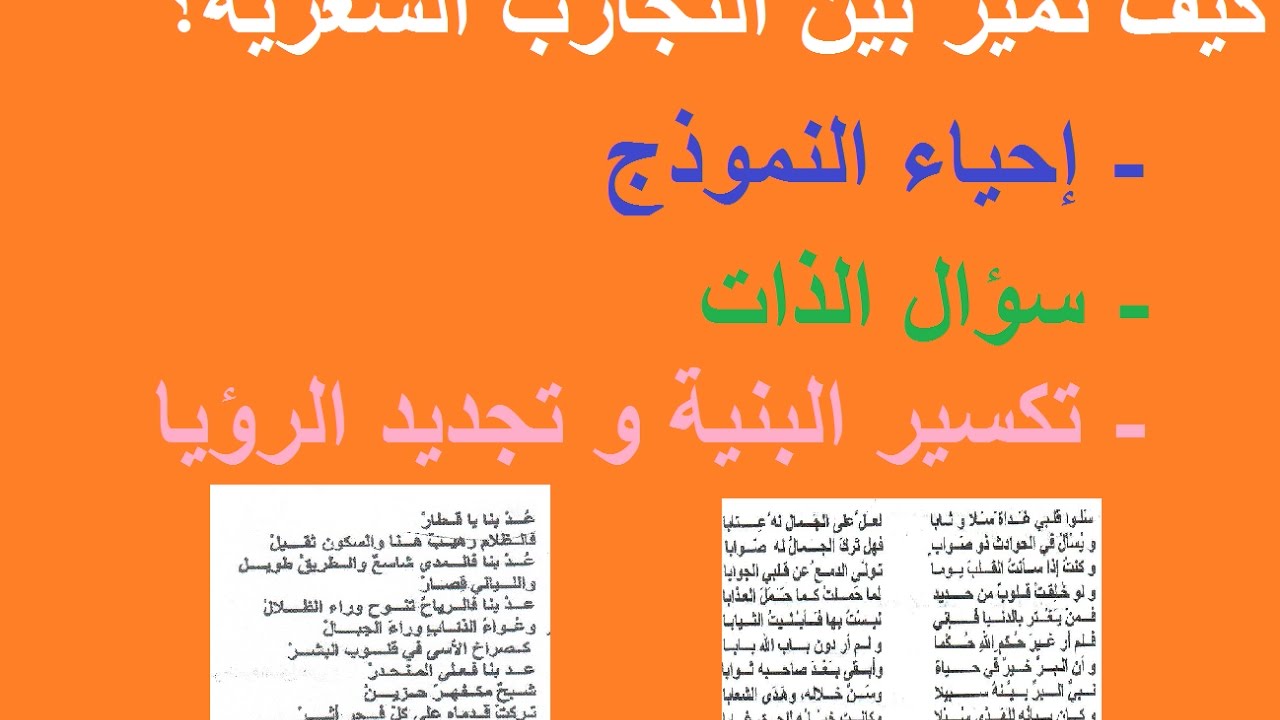 كيفية التمييز بين التجارب الشعرية : إحياء النموذج - سؤال الذات - تكسير البنية