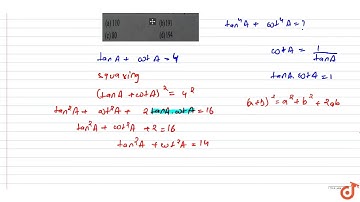 `If tanA +cotA=2, then tan^4A + cot^4A =`