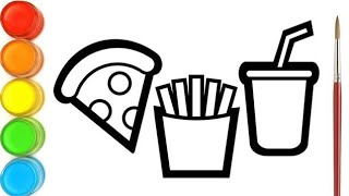 Pizza, French Fries & Soft Drink Drawing and Coloring for Kids 🍕🍟 | Learn Colors | Easy Food Drawing