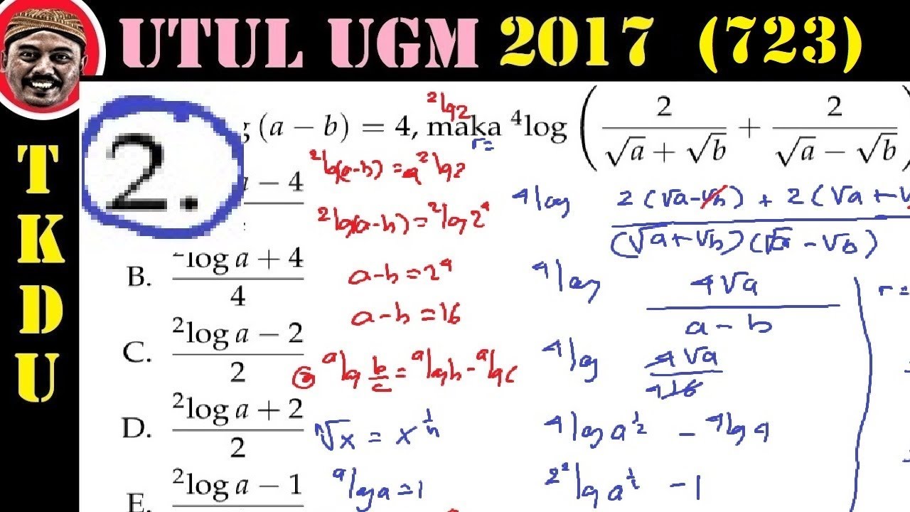 Download pembahasan UTUL, UM UGM TKDU 2017 kode 723 matematika dasar no 2 logaritma