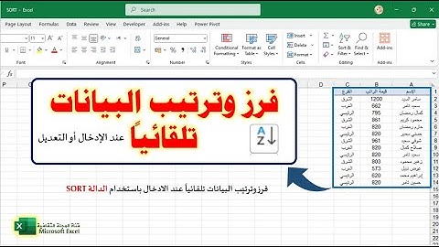 فرز وترتيب الجدول تلقائيا بمجرد الإدخال أو التعديل في الإكسيل| الدالة sort