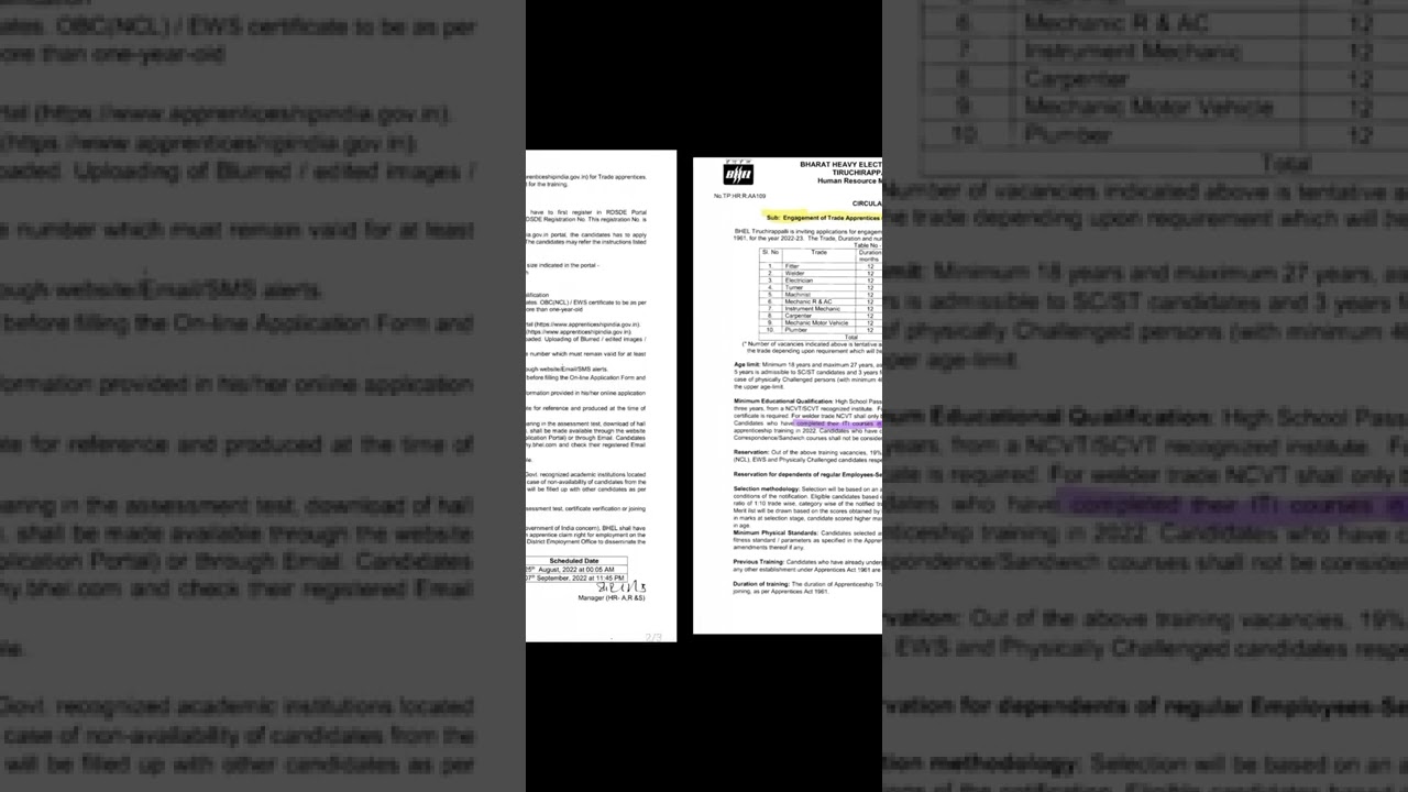 BHEL~ITI Apprenticeship Jobs~ MMV, Electrician, R&AC, Machinist, Welder, Fitter