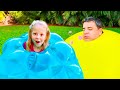 Nastya et papa jouent à des jeux d'extérieur amusants avec une slime