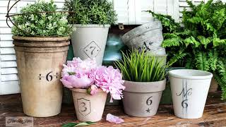 Revamping indoor plant pots into DIY antique crocks with stencils!