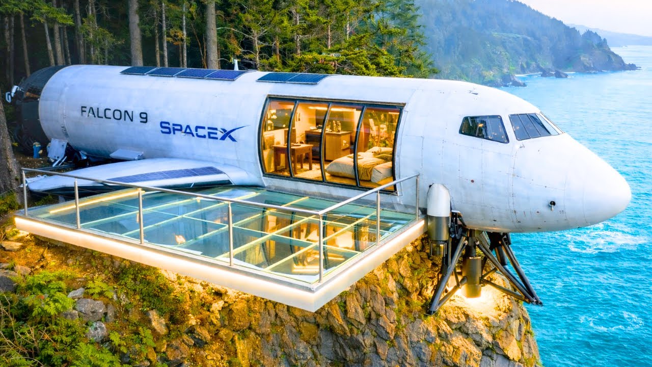 Man Turns an Abandoned SpaceX Rocket Into a Modern Home Hanging Off a Cliff | Mountain ASMR Build