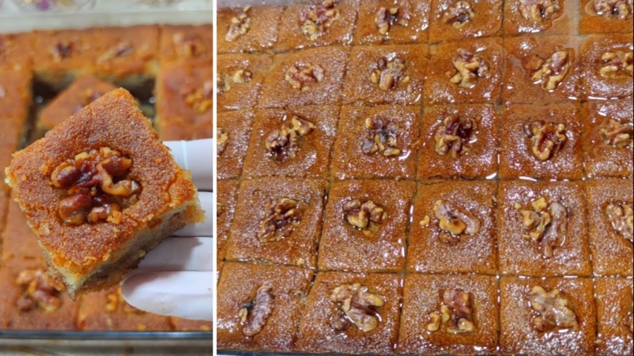 الهريسة الفلسطينية المحشية ب٣ مكونات فقط بدون زبدة ولا لبن ولا زيت وبأقل كمية سكر وأسرع وأسهل طريقة