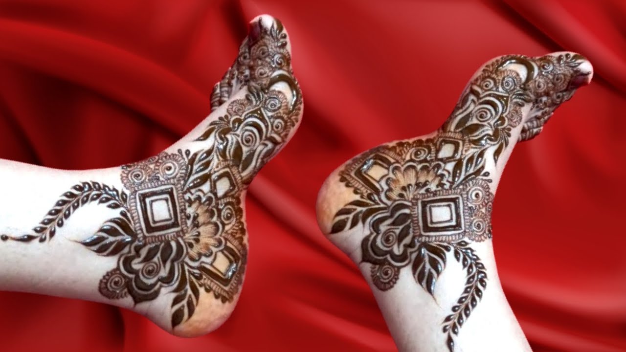 New stylish henna design on the foot | Beautiful henna design on the foot | نقش حناء جميل في الرجلين