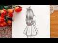 رسم سهل رسم بنات تعليم رسم بنت كيوت من الخلف ترتدي فستان بسهولة How To Draw A Girl Step By Step 