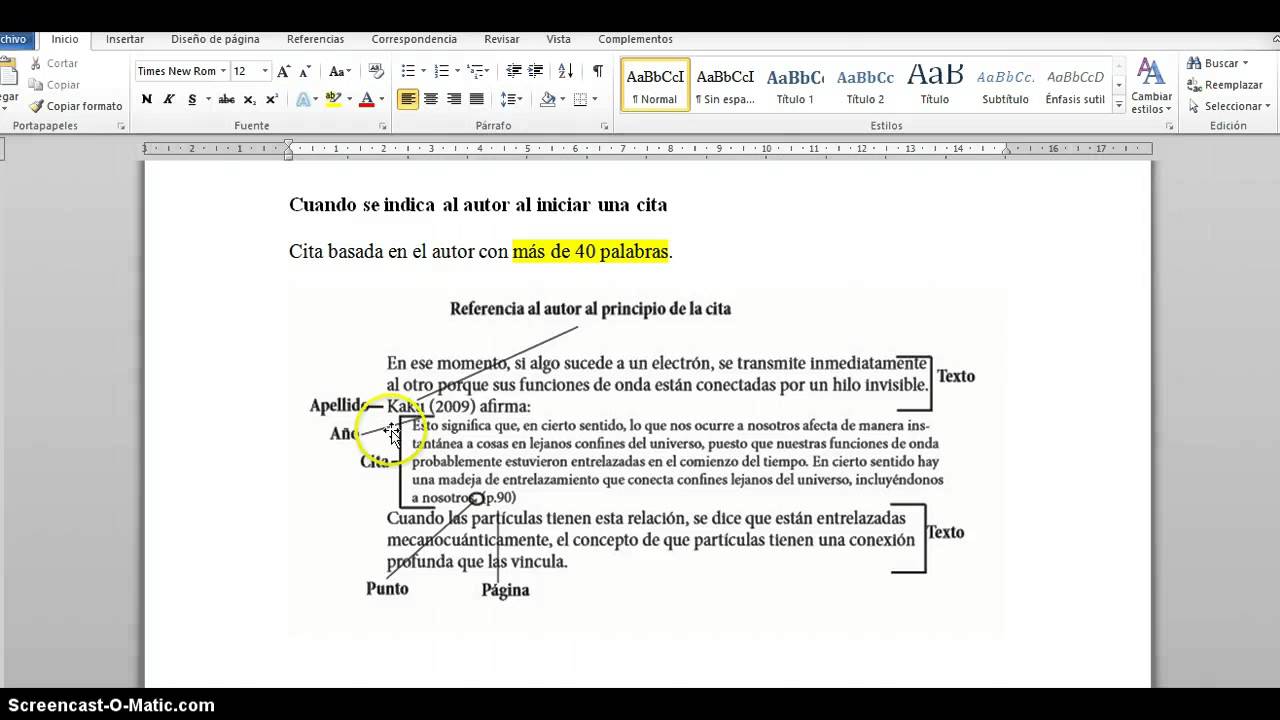 como citar mas de 40 palabras en word