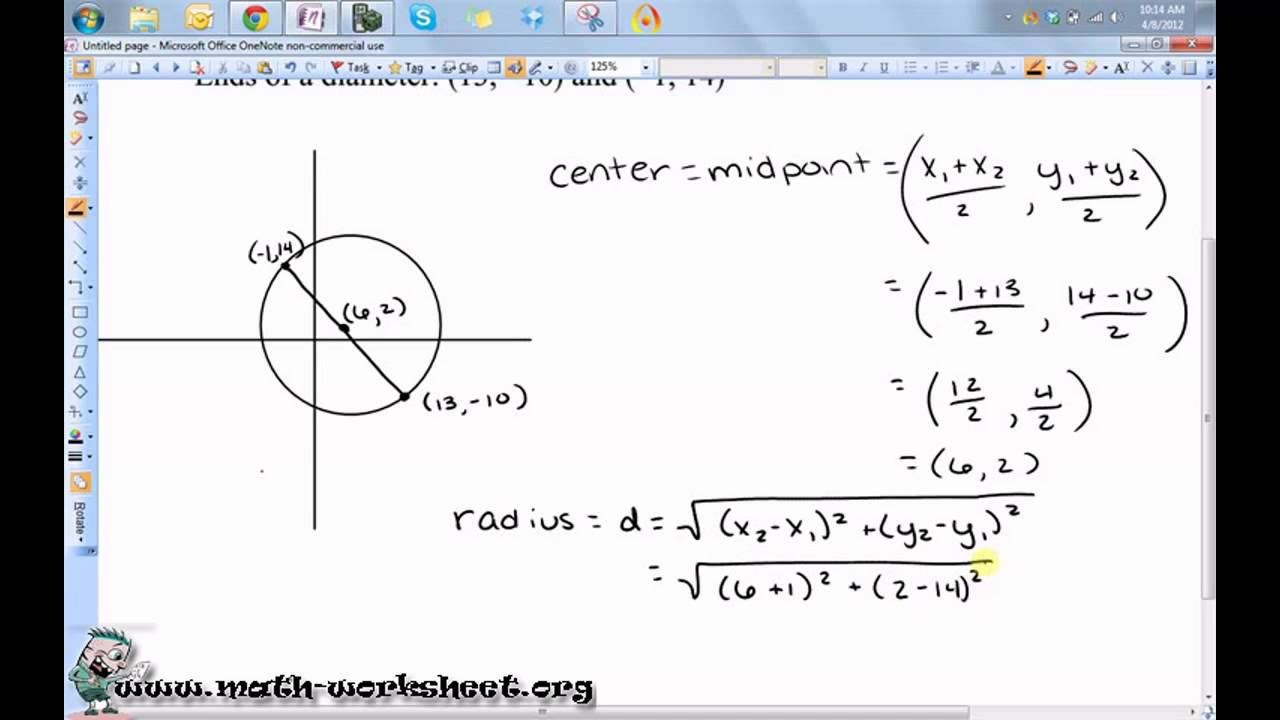 Geometry - Circles - Writing equations of circles - Hard Within Equations Of Circles Worksheet