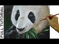 Acrylic Painting Tutorial How to Paint Realistic Portrait of Panda Bear Eating Bamboo Leaves