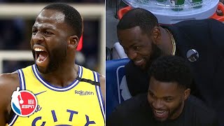 LeBron cheers on Draymond Green's ejection from the bench in Lakers vs. Warrriors | NBA on ESPN