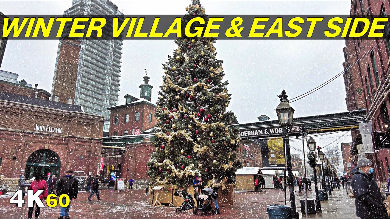 Winter Village Snowfall & Downtown Toronto East Side Walk (Dec 2021)