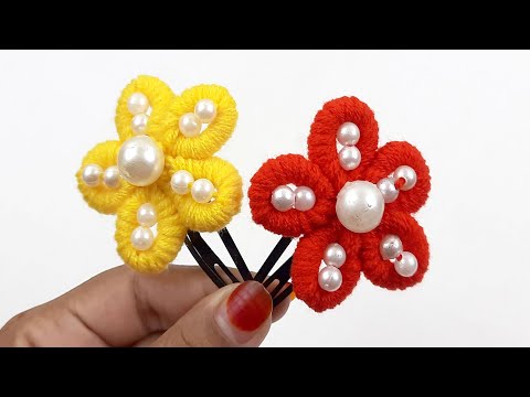 Beautiful Hair Clip Making Ideas With Wool - Super Easy Way To Make - Diy Woolen Flowers