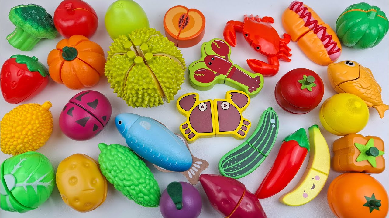 Relaxing & Satisfactory Cutting Pizza, Corndog, Banana Sounds - ASMR Toy Vegetables and Fruits