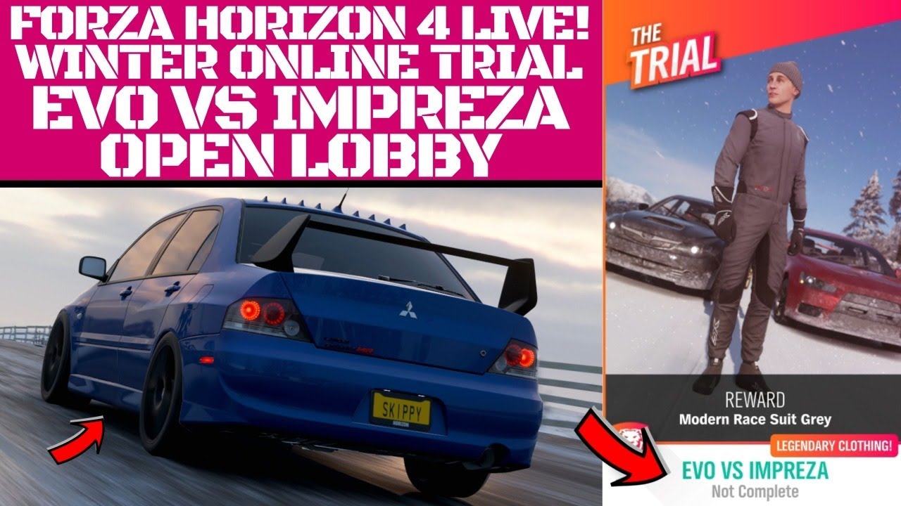 FORZA HORIZON 4-WINTER ONLINE TRIAL-EVO vs IMPREZA-OPEN LOBBY-GOING FOR THE WIN LIVE!