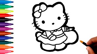 Hello Kitty with Apple Drawing and Coloring Step by Step - How to Draw Hello Kitty for Kids Toddlers Wealth