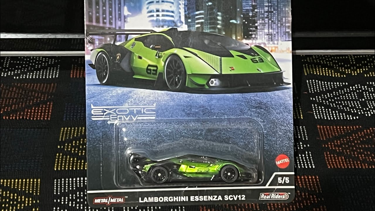 Hot Wheels - Lamborghini Essenza SCV12 échelle 1/64, Modèle Premium Métal Avec Pneus Real Riders - Voiture De Collection