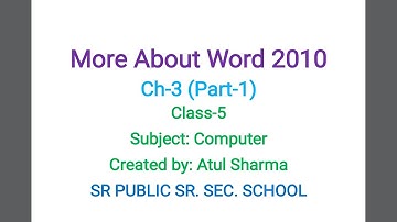 CLASS 5 COMPUTER  CH 3 – MORE ABOUT WORD 2010 Part 1